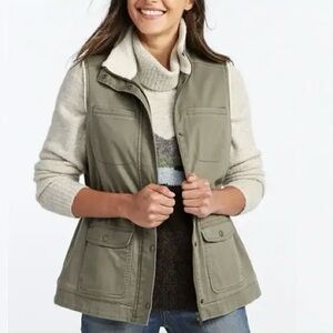 L.L. Bean Women's Classic Utility Vest, Sherpa-Lined in XL Dusty Olive army